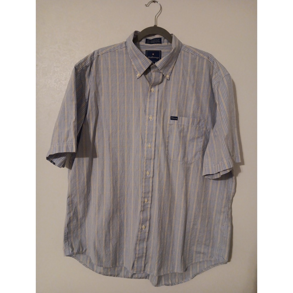 Hathaway Button Down Shirt‎  Men's Sz. XL  Blue/Tan Plaid Short Sleeve